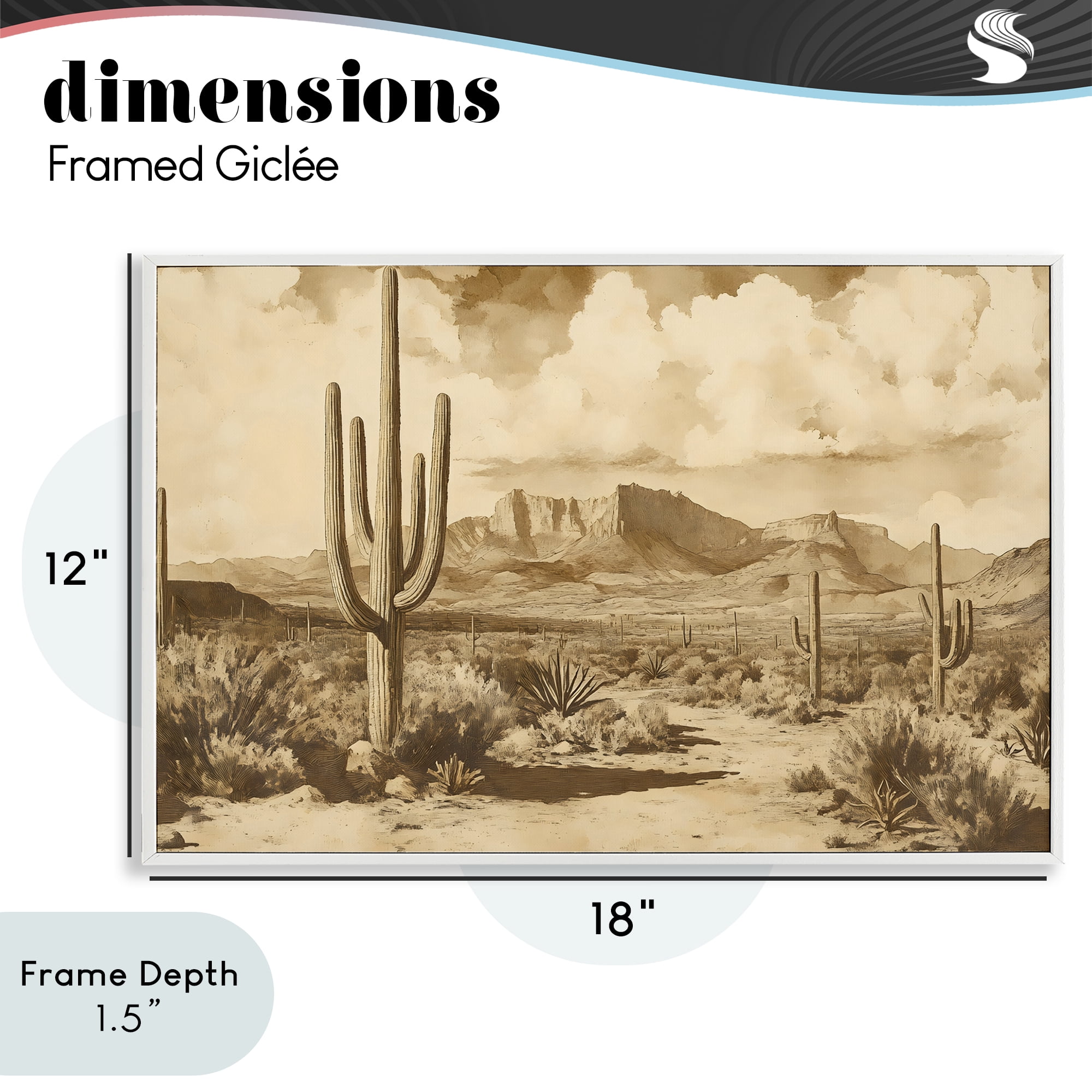 Stupell Industries Vintage Desert Peaks with Saguaro White Framed Giclee Art, design by Franklyn Gregory