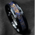 thumbnail image 4 of Wedding Rings Men or Women. 8mm Black Tungsten Band Rose Gold & Blue Celtic, 4 of 6
