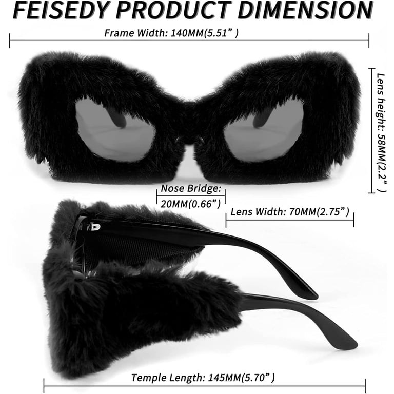FEISEDY Women Plush Fuzzy Cat Eye Sunglasses Punk Soft  display picture 2