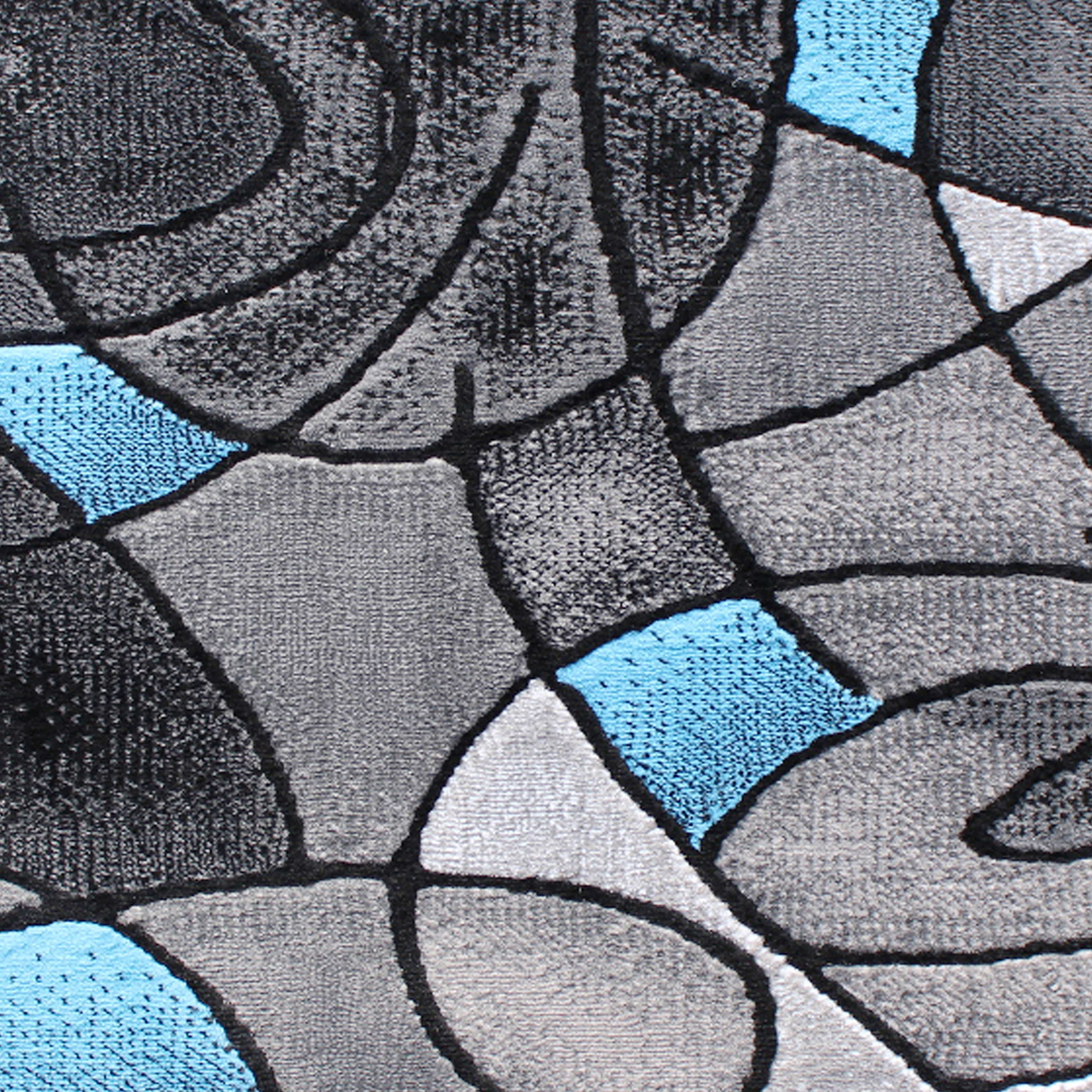 BizChair Modern Contemporary Area Rug Mat, Blue Grey Black (2 Feet X 3 Feet) Mat