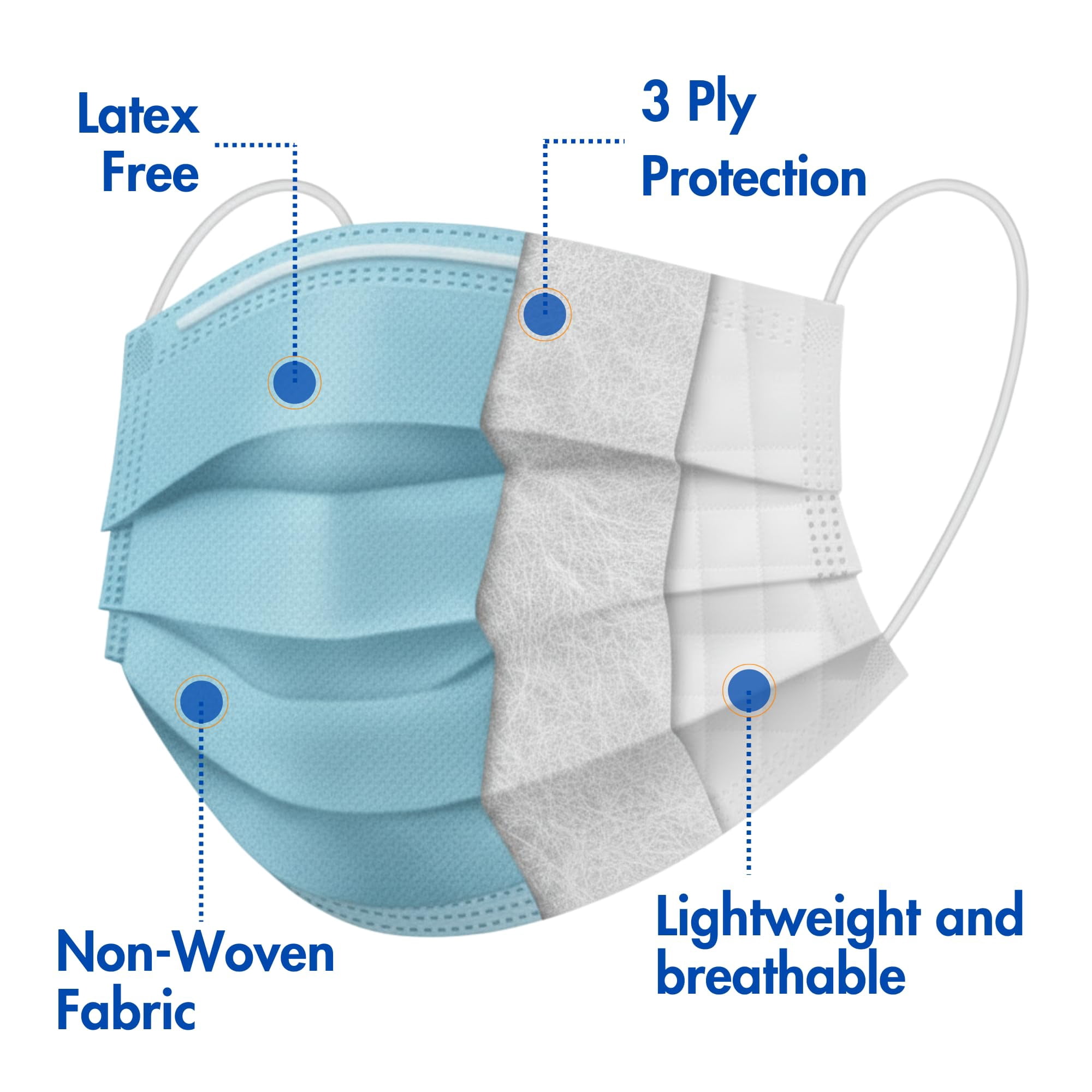 Criterion ASTM Level 1 Disposable Face Mask, Adult Size, Blue, 3-Ply, Fluid Resistant, Latex-Free, Flat Earloops, Adjustable Nose Piece, 50/Box - 3 Boxes (150 Total Masks)