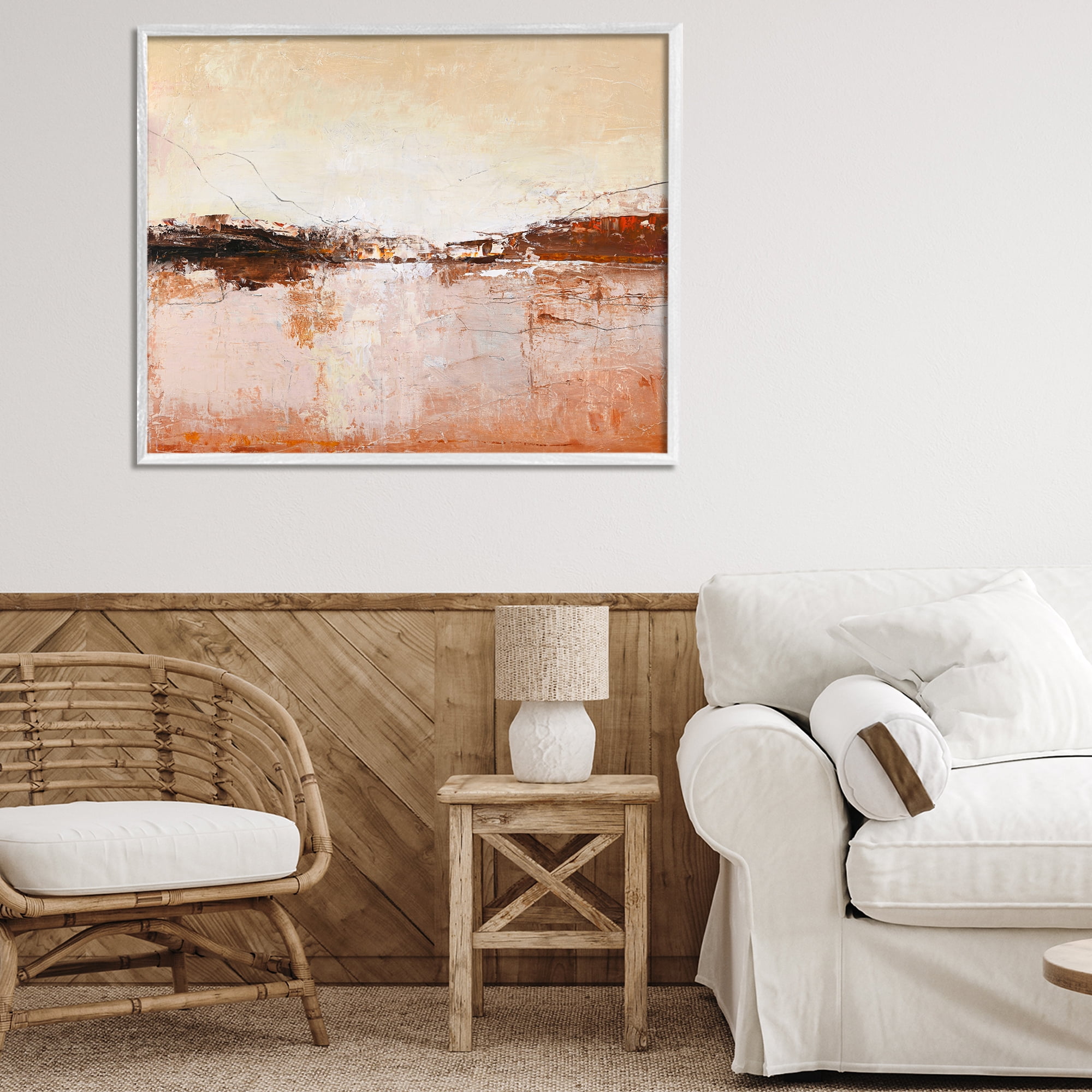 Warm Distressed Horizon White Framed Giclee Art, design by Design Fabrikken