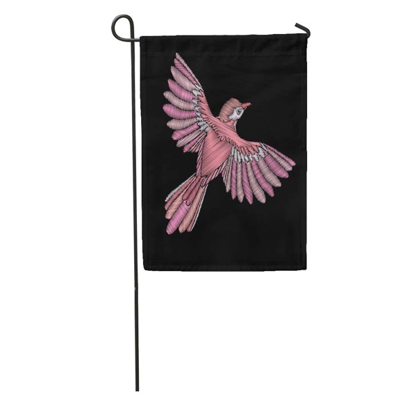 POGLIP Colorful Beautiful Flying Bird Wings Pink Beauty Black Crewel Drawing Garden Flag Decorative Flag House Banner 28x40 inch