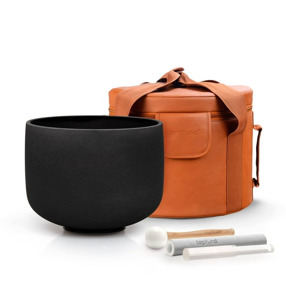 TOPFUND 440Hz Black A# Note 8 inch Crystal Singing Bowl Pineal Chakra with Heavy duty carrying case and Suede Stick