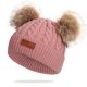 thumbnail image 1 of Gorro de punto con pompón doble de color para invierno para niños pequeños, 1 of 5