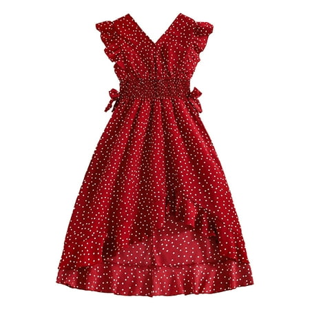 LUOGENLI Girls Dress Shoes Size 13 Summer Girls Sleeveless Prints Dress Dance Party Dresses Clothes Baby Girls  Dresses Yellow Girls  Dresses Size 10-12 for Graduation Black 8-9 Years