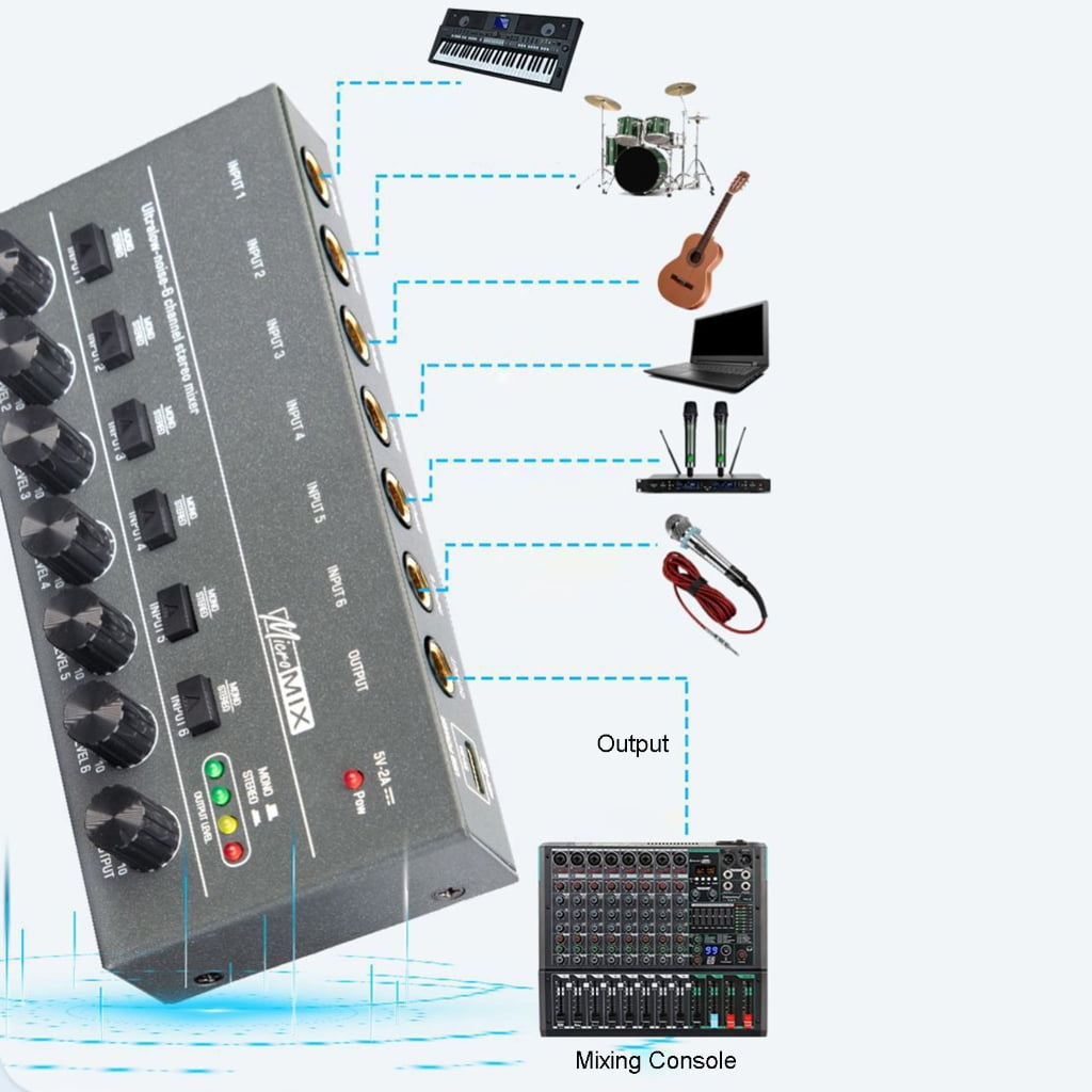 lanema Ultra-Low-Noise 8-Channel Line Mixer Mini Mixer Audio Type-C Powered Mixer for Electronic Instruments,Computers