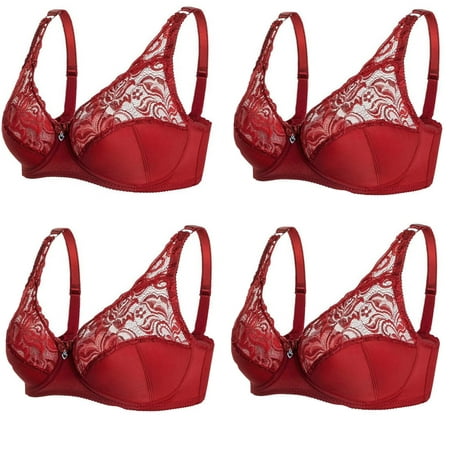 

Bras for Women Support and Lift Big Breast - Embroidery Floral Lace 3/4 Cups Non-Padded Plus Size Push up Full-Coverage Wirefree Bra for Everyday Wear(4-Packs)