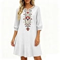 thumbnail image 2 of Womens Summer Dresses Sawvnm Women's Boho Embroidered Tunic Dress V Neck 3/4 Sleeve Casual Loose Mini Dress For Summer Beach, 2 of 6