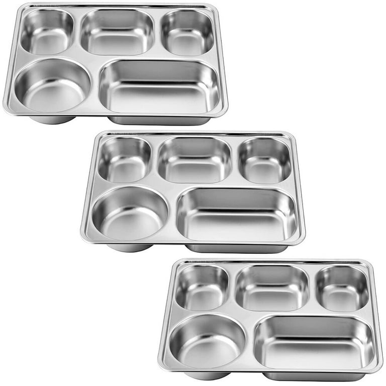Tray 3Pcs Stainless Steel Tray Cafeteria Divided Tray Cafeteria Plate Lunch  Holder Divided Cafeteria Tray