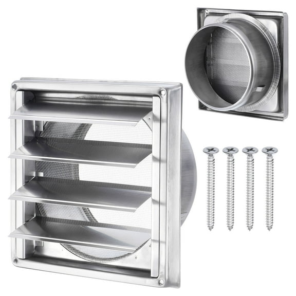 Uxcell 6" Dryer Vent Cover Stainless Steel Exterior Wall Outlet Vent Grille, Louvered with Moving Flap and Screen Mesh