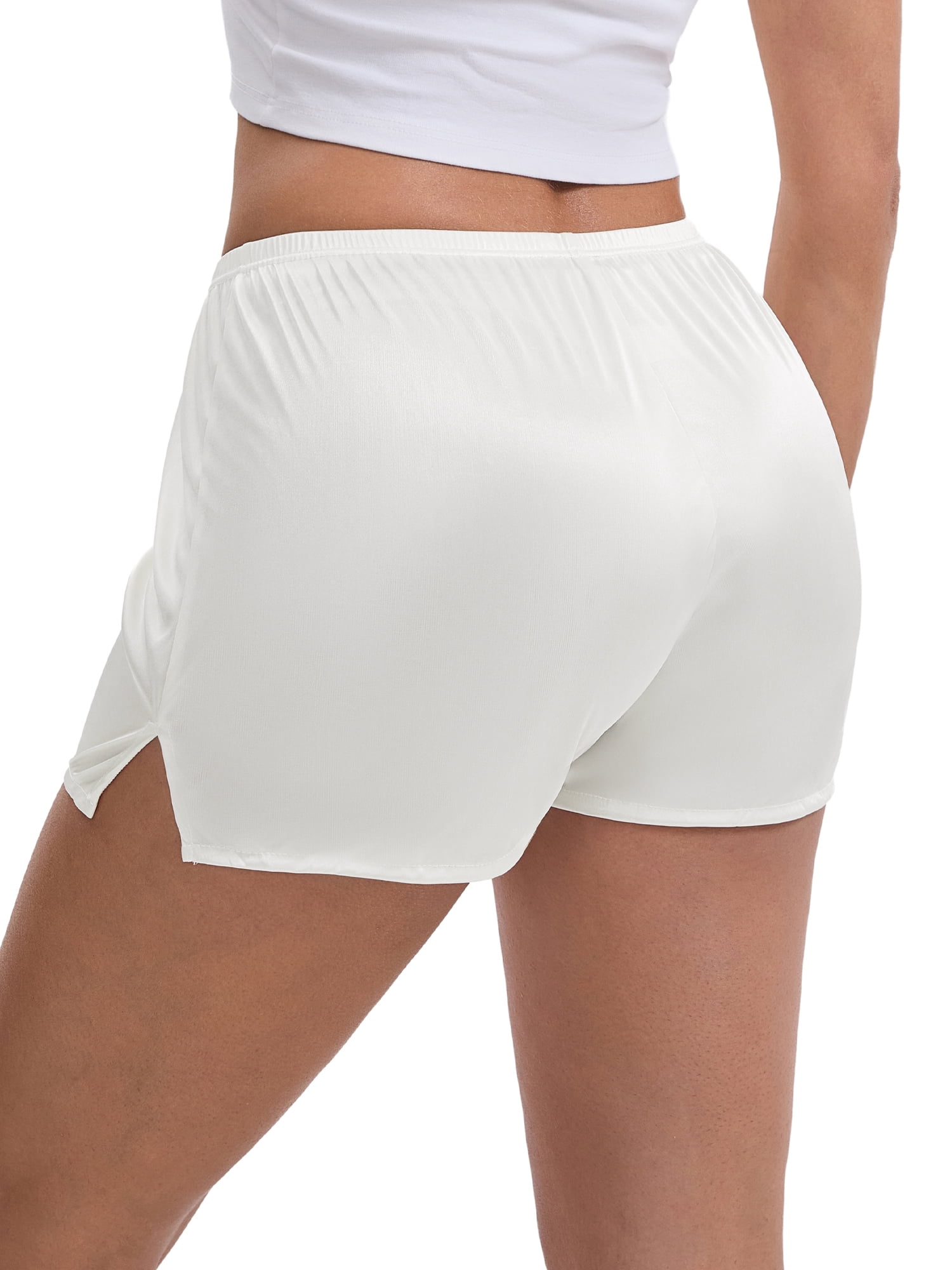 DARING DIVA Women's Ice Silk Smooth Slip Shorts for Lounge and Pettipants M White