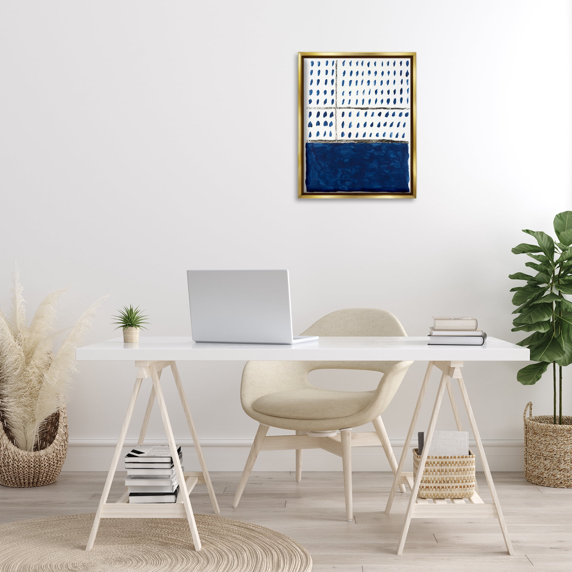 Stupell Industries Modern Dot Pattern Abstract Painting Gold Floater Framed Canvas Art Print Wall Art, 17 x 21