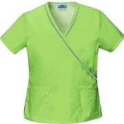 Green Apple Solid Ribbon Trim Mock Wrap Scrub Top