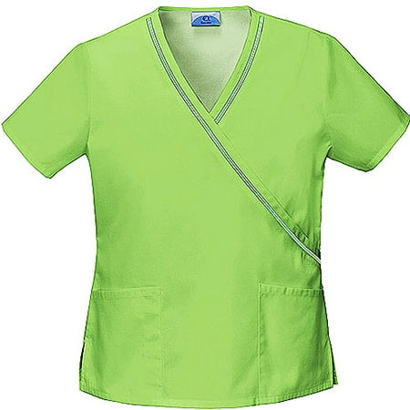 Green Apple Solid Ribbon Trim Mock Wrap Scrub Top
