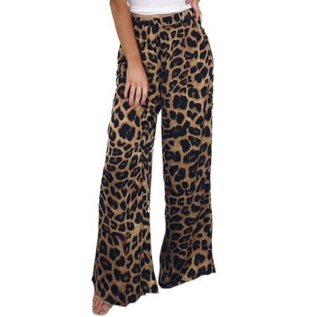 - Women Causal Wide Leg Leopard Snake Print High Waist Trousers Long Pants