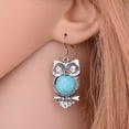 thumbnail image 3 of Owl Earrings Simulated Turquoise Antique Silver Color Crystal Eyes Tarnish Resistant, EAR-O1, 3 of 3
