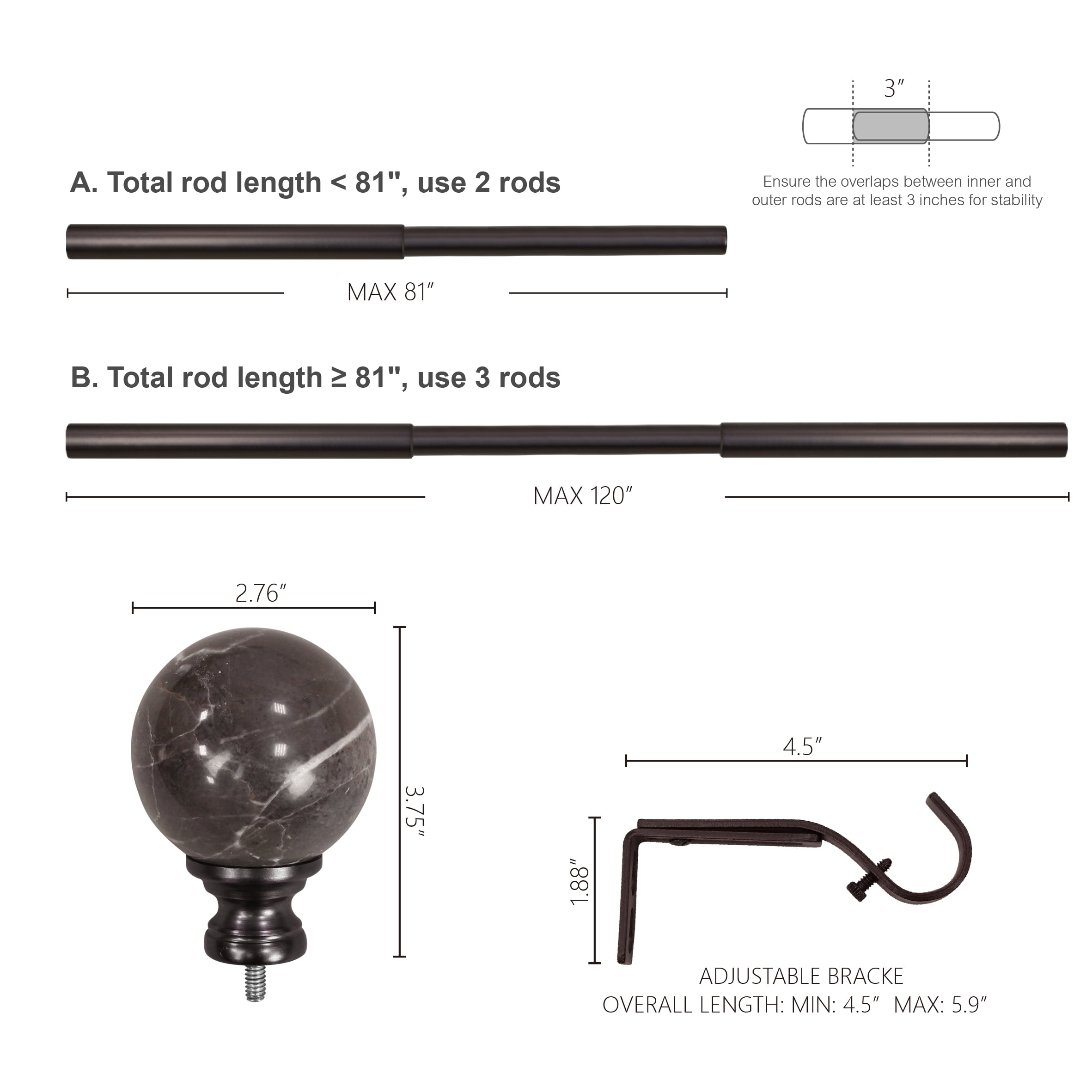 Better Homes & Gardens 1" Oil-Rubbed Bronze Marble Curtain Rod 42-120"