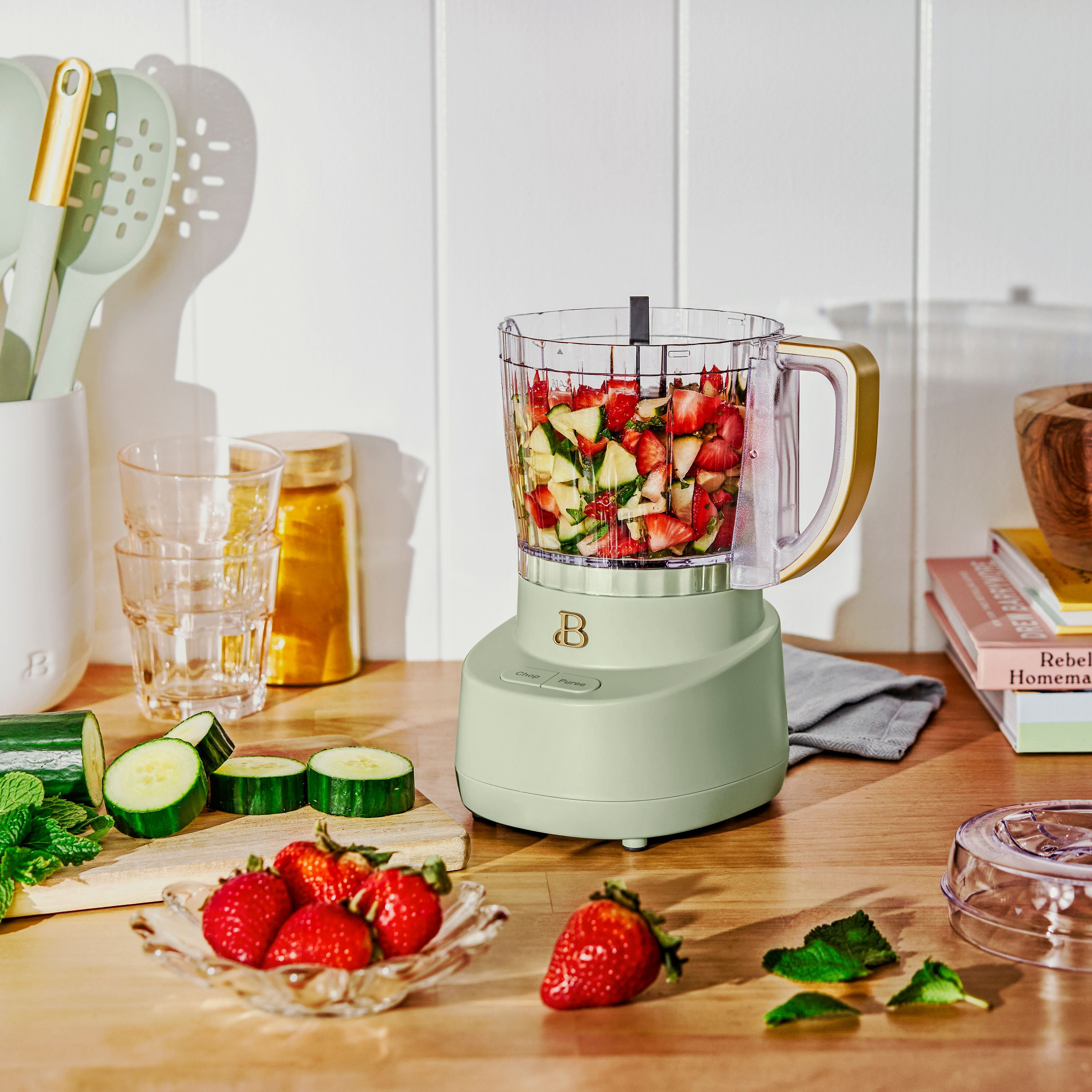Beautiful 3-Cup Food Chopper, Sage Green by Drew Barrymore