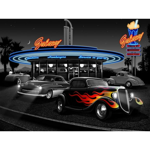 Art.com Galaxy Diner - Black and White Art Print by Helen Flint, 16" x 12"