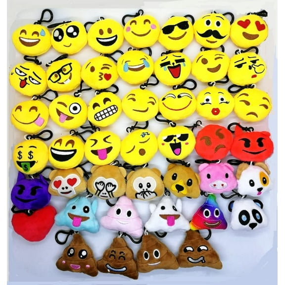 CHNLOJ 45 x Mini Emoji Key Chain Diameter 5cm Smileys Plush Keychains