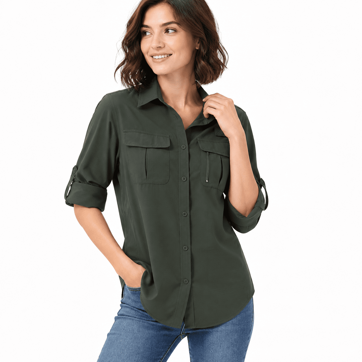 Women s Amy Green X-Small UPF 50 Long Sleeve Sun Protection Hiking Fishing Shirt