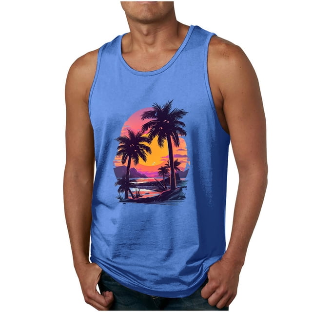 Camisetas de Tanque de los Hombres Tanque de los Hombres Incolor Gradiente de Impresión Cuello Redondo Correa Delgada Fuga Atrás Regular Casual Deportes Blusas de Tanque