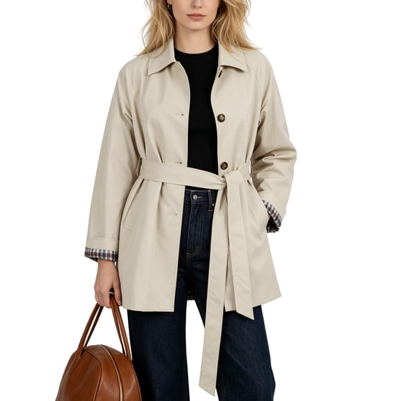 Oversized Mid Long Trench Coats for Women Plaid Lined Button Up Windbreaker Jacket with Belt