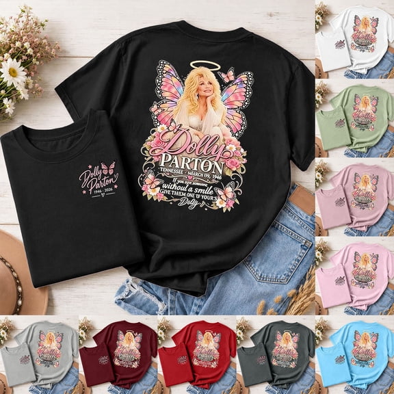 Women Dolly Shirts Country Music Vintage Singer Casual Summer Short Sleeve Crewneck Portrait Graphic Tee S-3XL