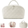 thumbnail image 2 of Lomyolo Travel Makeup Bag for Women, 2Pcs Puffer Cosmetic Bags Large Capacity, Toiletry Bag Waterproof Portable, Wide Open Cosmetic Organizer Pouch with Compartments for Toiletries & Brushes-WHITE, 2 of 7