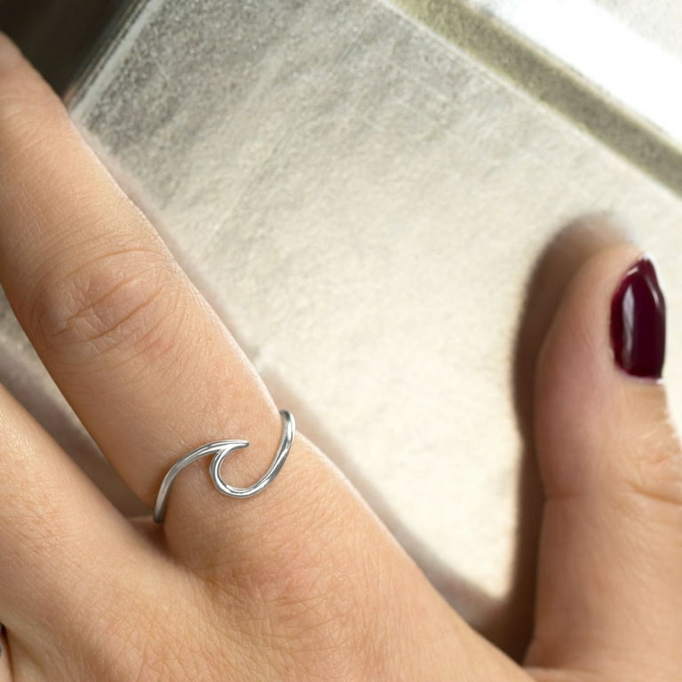 Wave Shape Wire Ring Rhodium on Sterling Silver - Nontarnish Wave Shape Wire Ring Rhodium on Sterling Silver - Nontarnish