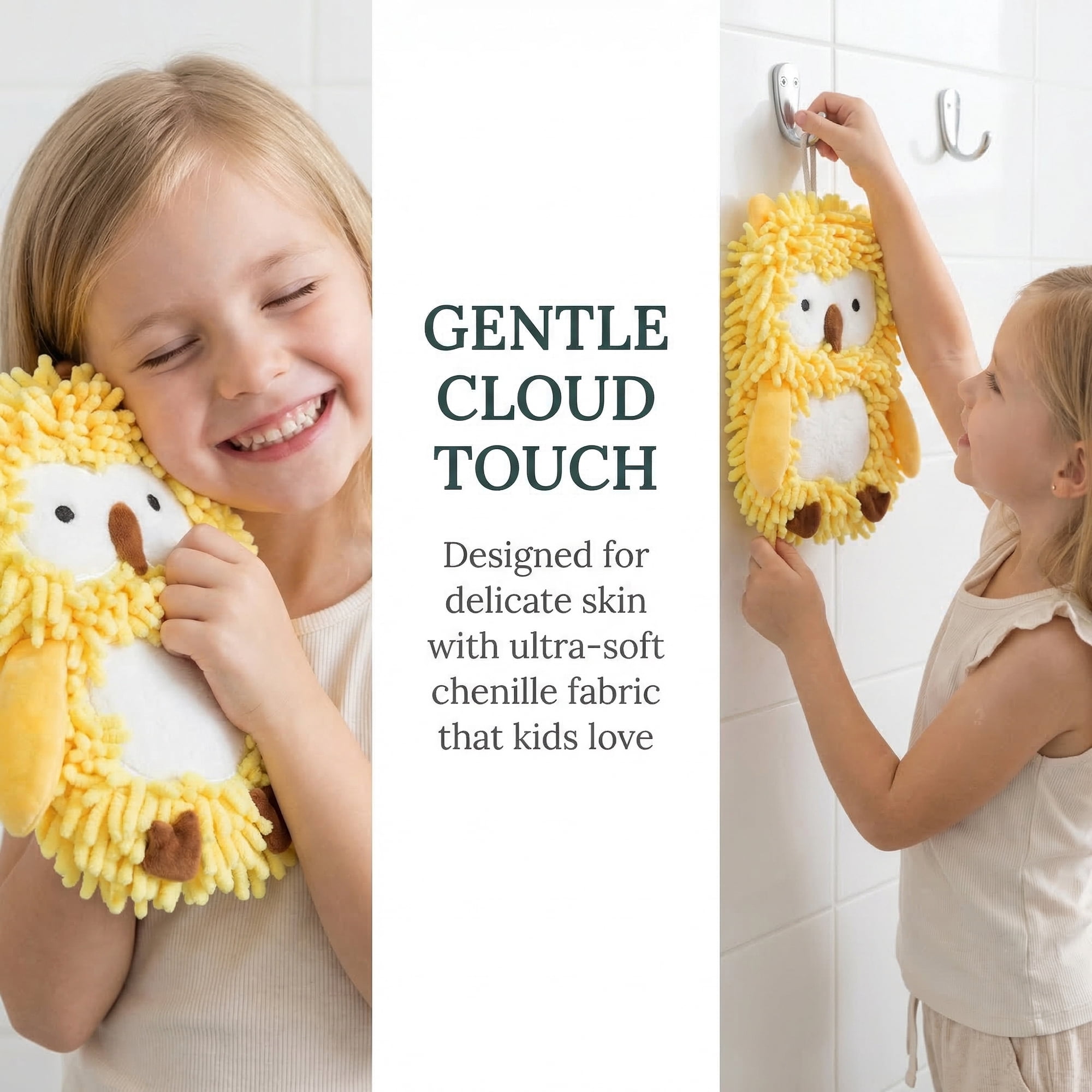 Unique Bargains Cute Owl Shaped Soft Chenille Hanging Hand Towels Yellow 11" x 9"