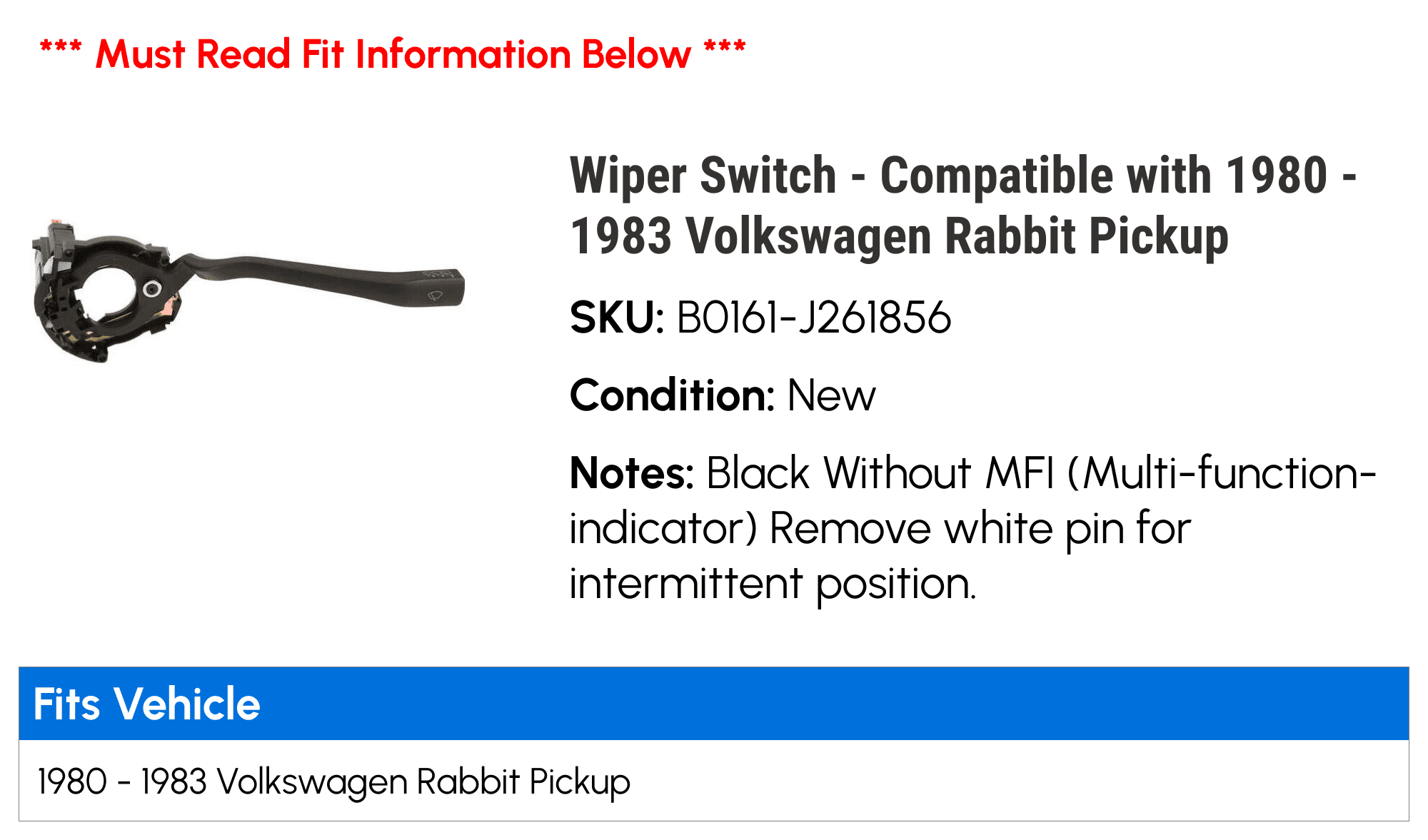 Wiper Switch - 1983 Volkswagen Rabbit Pickup 1981 1982