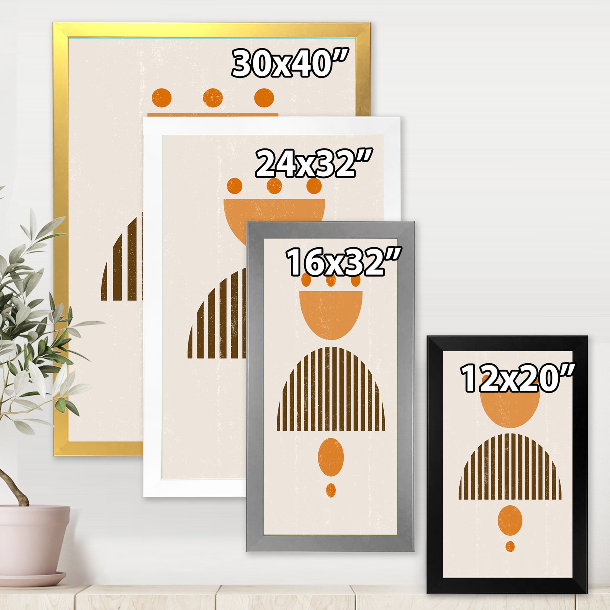 Designart 'Abstract Minimal Moon and Sun In Earth Tones II' Modern Framed Art Print