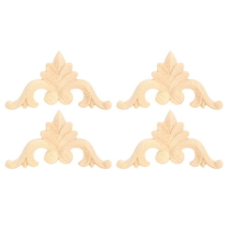 

4pcs Rubber Wood Carved Corner Onlay Applique DIY Furniture Home Door Decor Xemplaro