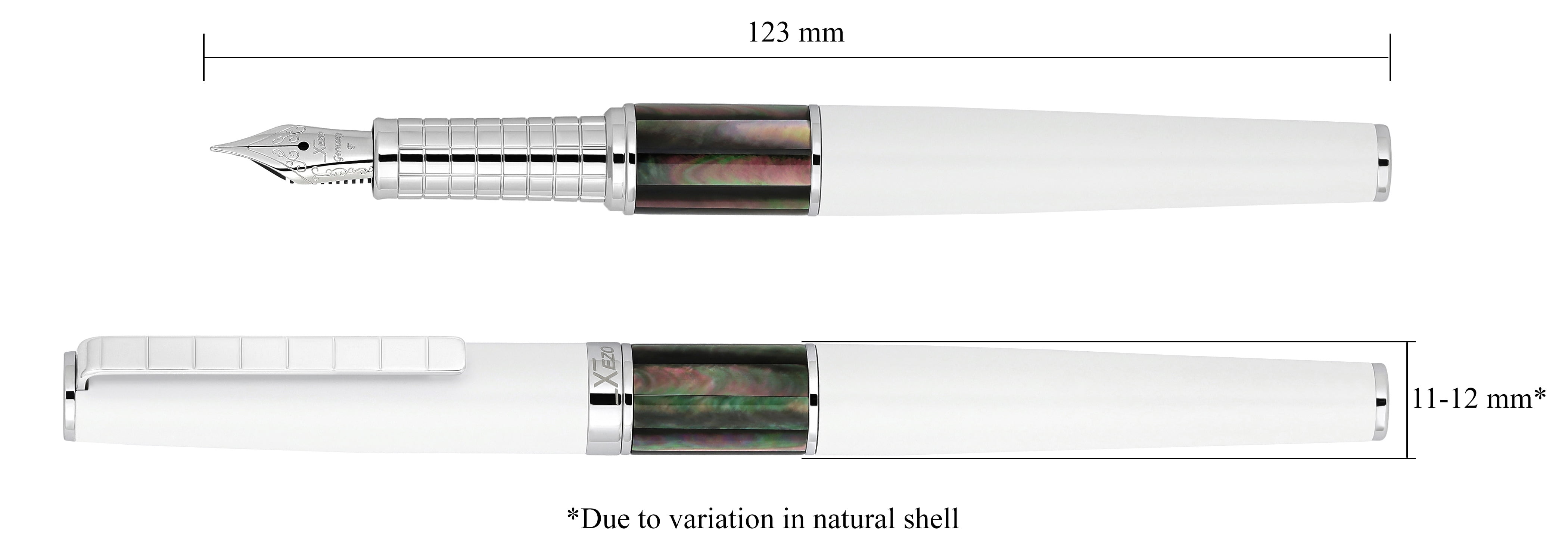 Xezo Speedmaster® White Brass Fountain Pen (Fine Nib) - With Tahitian Black Mother of Pearl