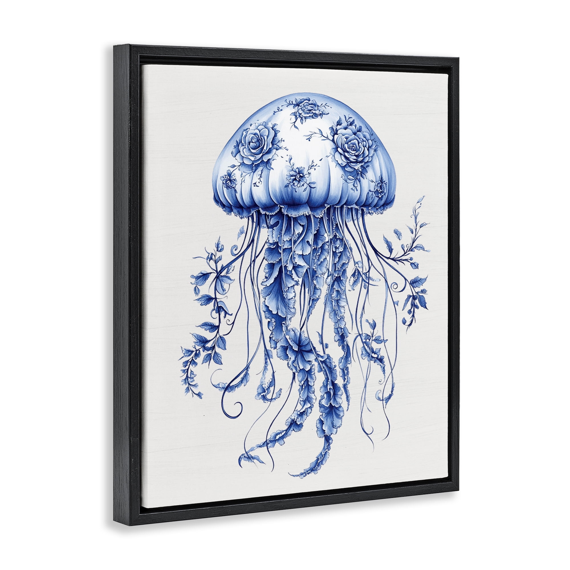 Funky Toile Jellyfish Black Framed Floater Canvas Wall Art, design by Lettered and Lined