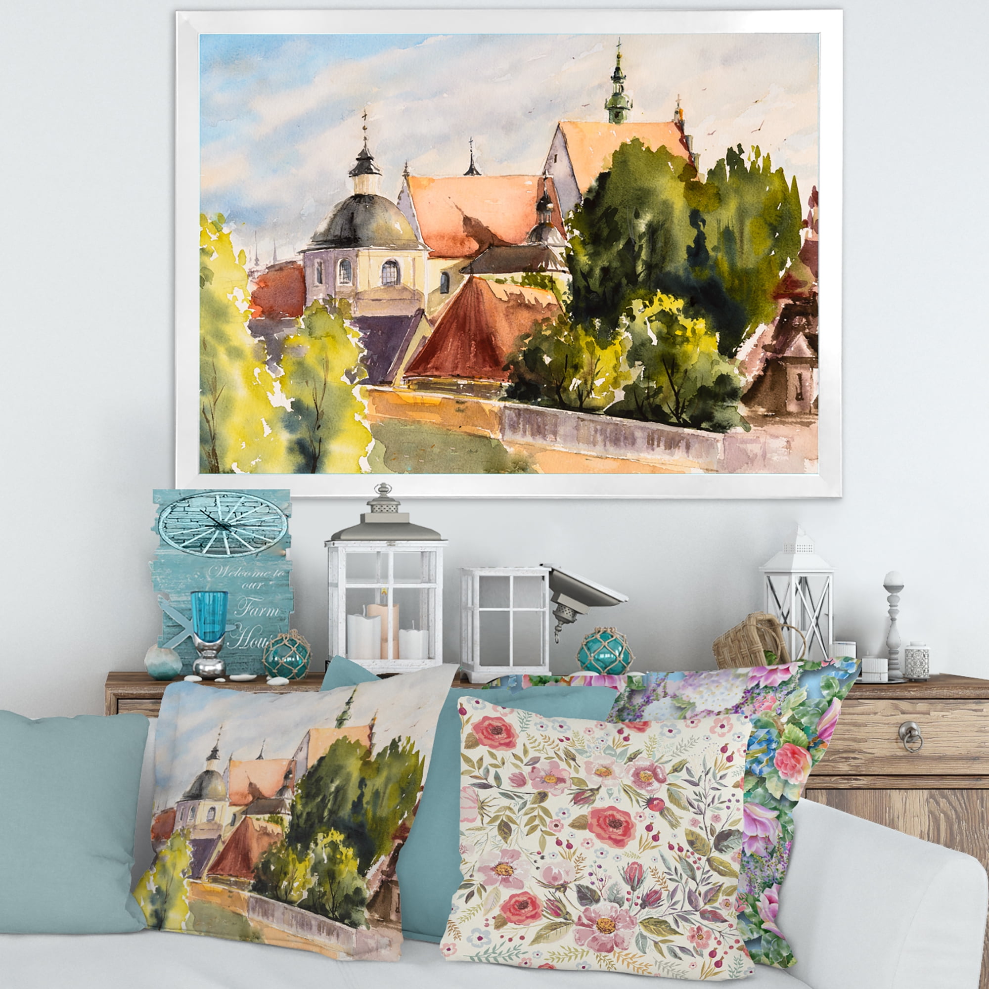 Designart 'View of Old Polish City Buildings In Nature' Traditional Framed Art Print
