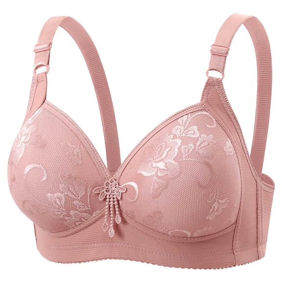 Wensltd Everyday Minimizer Bras Women Wireless Comfortable Fit Back Closure Bras Lace Trim Breathable Push Up Support Bras