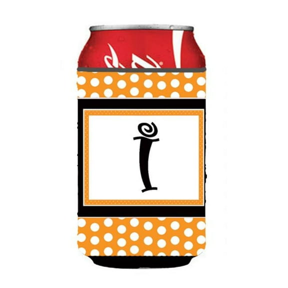 Letter I Initial Monogram - Orange Polkadots Can Or Bottle  Hugger