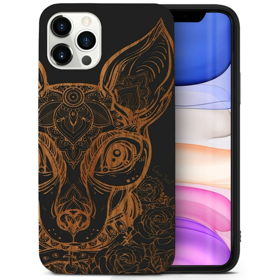 Case Yard Wooden Case for iPhone-12-Pro-Max Soft TPU Silicone cover Slim Fit Shockproof Wood Protective Phone Cover for Girls Boys Men and Women Supports Wireless Charging Chihuahua Design
