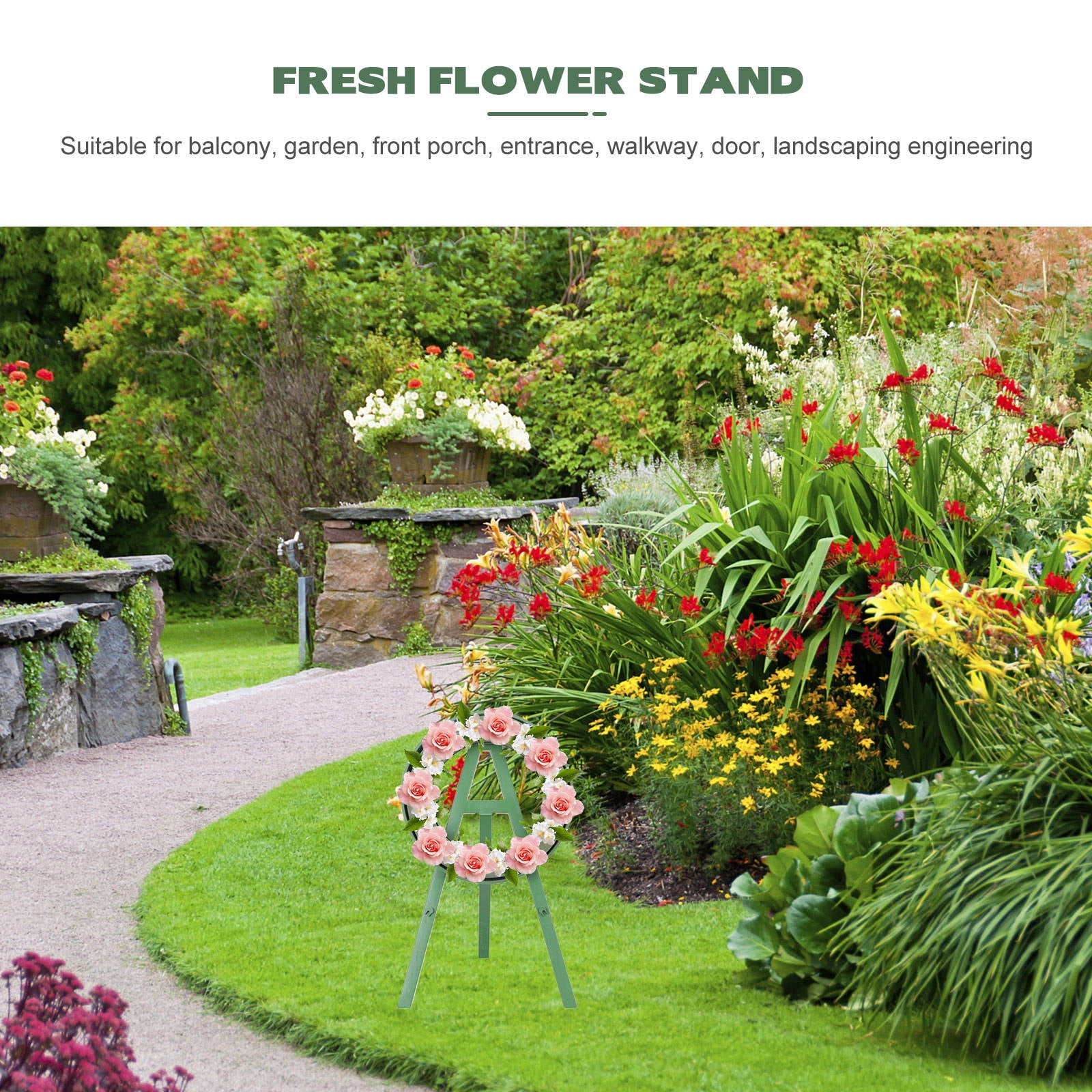 UPOUART Green Plastic Floral Easel Stand for Grave Flower Display Holder, Cemetery Memorial Decoration
