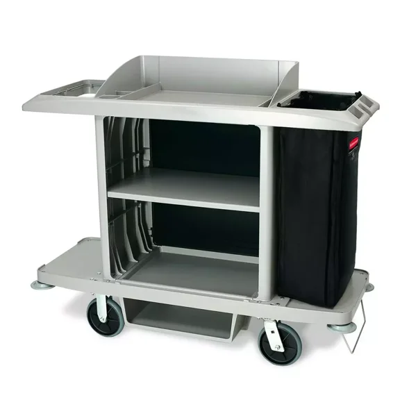 Rubbermaid Commercial Gray Housekeeping Cart With Vacuum Holder