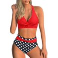 thumbnail image 1 of LAICAIW Womens Two Piece Swimsuits Wrap Front Bikini High Waisted Bottom Tummy Control Bathing Suits Vintage Print Swimwear, 1 of 7