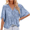 thumbnail image 1 of Cárdigan de encaje de manga corta con cuello en V para mujer de verano, camisetas sueltas Fridja hkj2327, 1 of 8