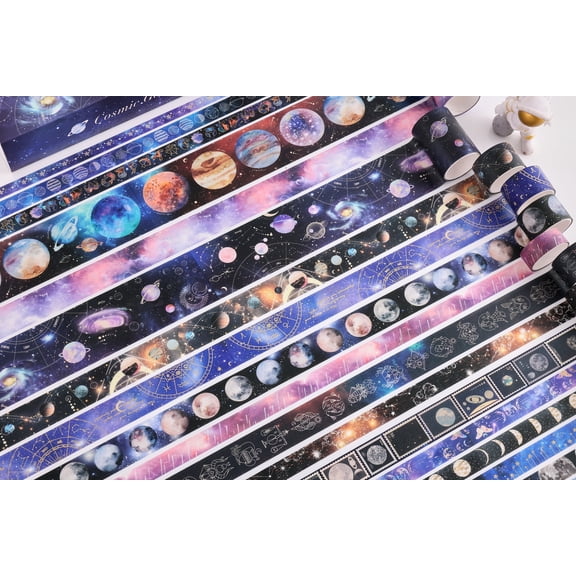 32 Rolls Washi Tape Set, Gold Foil Galaxy Decorative Masking Tape Constellation, Stars, Celestial, Adhesive Tape for Bullet Journal, Diy Craft, Scrapbooking Supplies, Gift Wrapping, Party Decoration