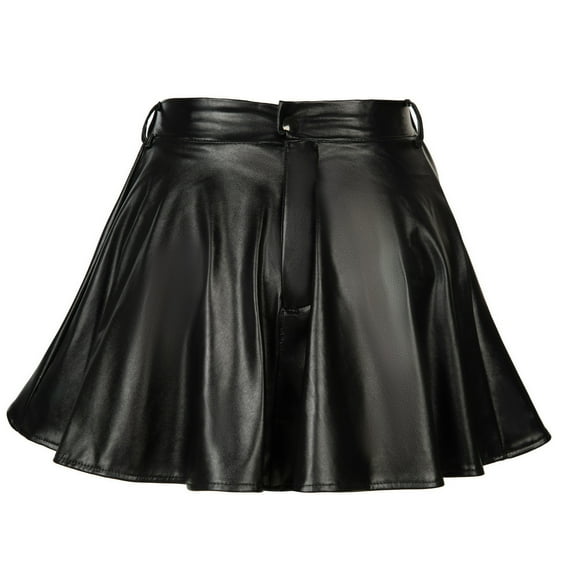 Girls Women's Casual Faux Leather Midi Skirts Solid Color High Waist Pleated Skater Skirt Tennis Skirt,Sizes 2Y