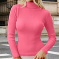 thumbnail image 2 of Vinsonshop Womens Lightweight Turtleneck Sweaters Long Sleeve Ribbed Knit Pullover Slim Fit Casual Basic Tops Fall Clothes Layering Jumpers Hot Pink L, 2 of 8