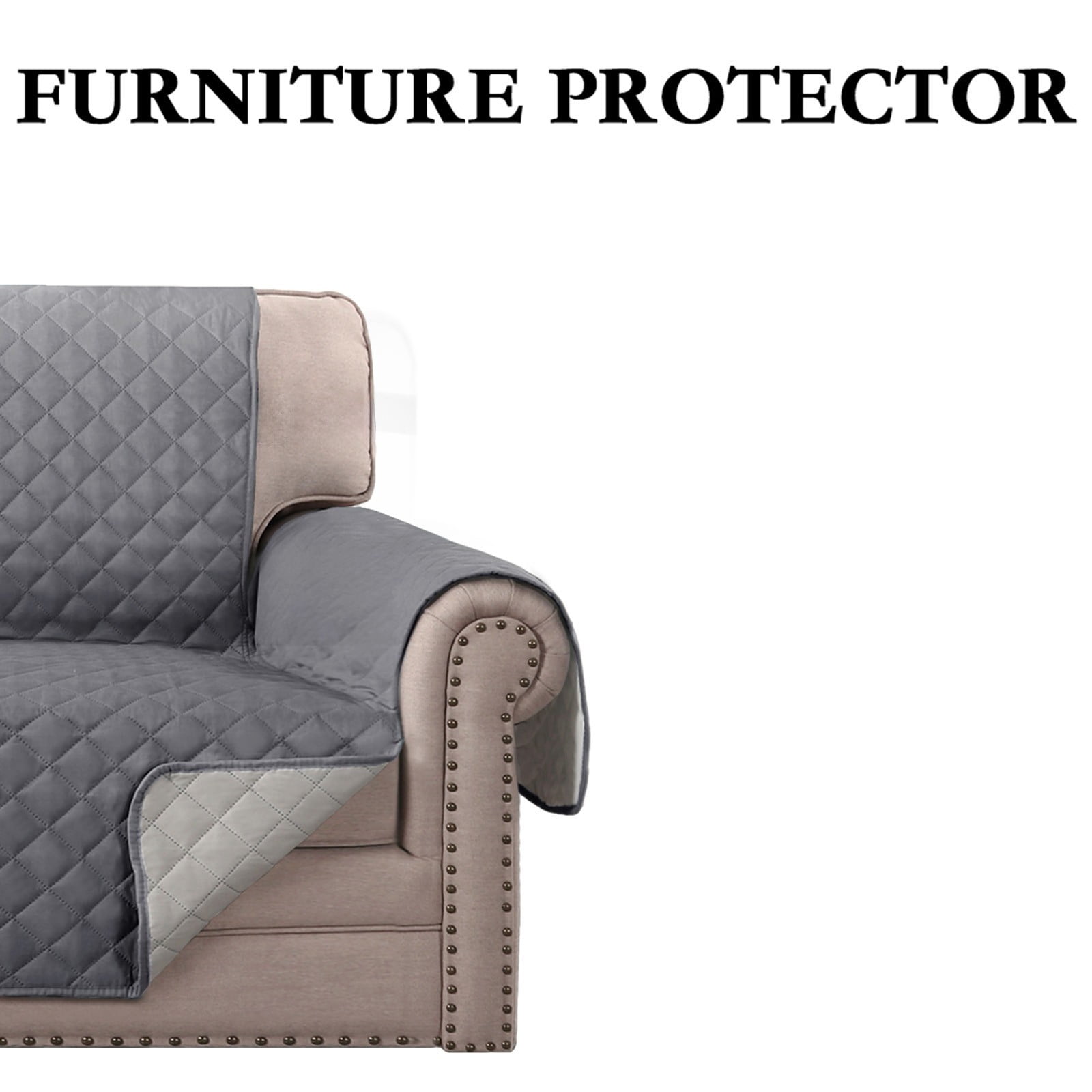 Quilted 3 Seater Sofa Cover Slipcover, Furniture Protector for Couch, Polyester Home Decor (Gray)