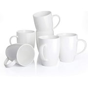 Panbado 6 Piece Porcelain Mug Set Ivory White Coffee Tea Water Cup, Ceramic Cspresso Cups with Glowing Glaze, 13 oz/370ml